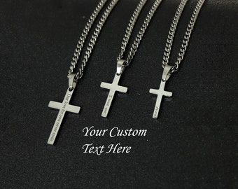 Personalized Stainless Steel Cross Necklace, Custom Engraved
