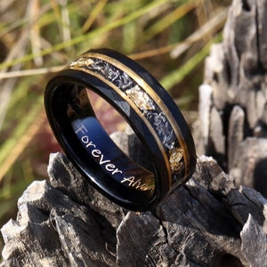 【21番‼️☺︎☺︎☺︎☺︎☺︎☺︎☺︎‼️20玄 Men's Unique Wedding Band, Black Hammered Gold Leaf Wedding