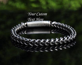 Mens Bracelet, Chain Bracelet, Retro Magnetic Clasp Stainless Steel Chain Bracelet, Antique Silver Bracelet, Vintage Style Bracelet for Men