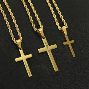 Gold Cross Necklace Men Cross Pendant Gold Cross Chain Men Rope Chain Necklace Men Gift for Boyfriend Necklace for Boys Cross Necklace