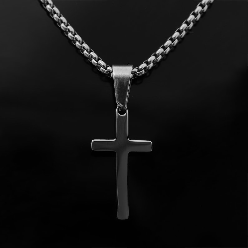 Men's Cross Necklace Silver Cross Necklace Men Small Etsy