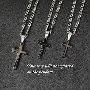 Men's Cross Necklace, Cross Necklace for Men, Silver Cross Pendant with Cuban Link Chain Necklace, Christmas Gift