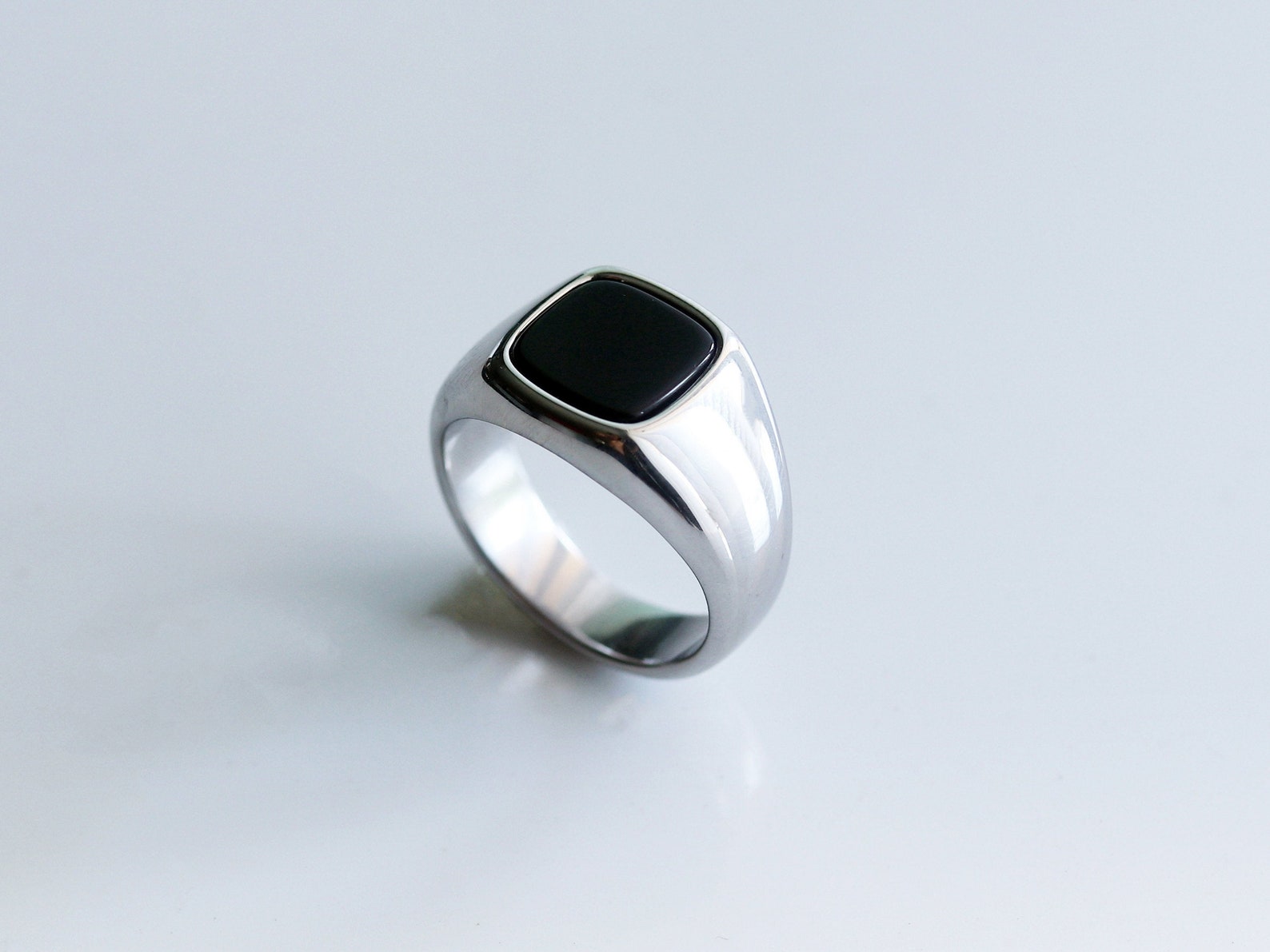 Men's Pinky Ring Black Onyx Styled Ring Men Silver Ring Etsy