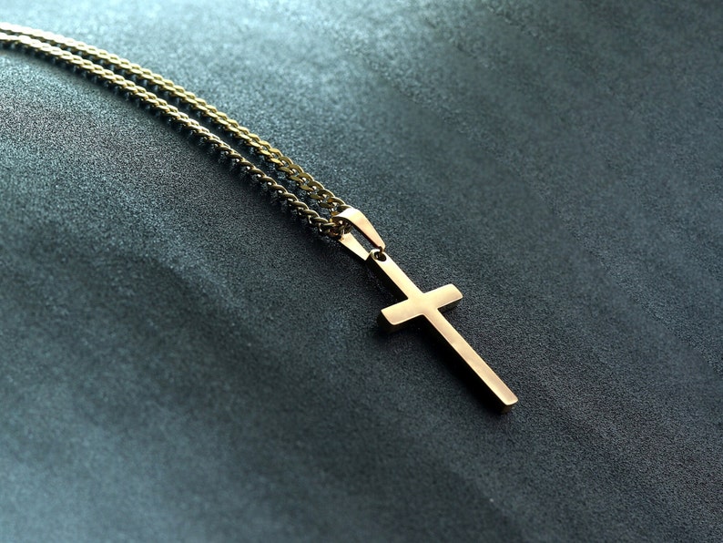 Men's Necklace, Gold Cross Necklace, Mens Gold Necklace, Cuban Chain Necklace for Men, Men Cross Necklace, Boys Necklaces, Mens gift image 4