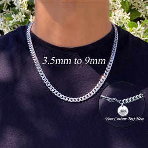 Men's Chain Necklace, Cuban Link Chain Necklace, Stainless Steel Silver Chain, 7mm Cuban Chain Necklace for Men