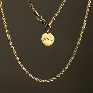 Twisted Rope Chain, Mens Gold Chain Necklace, Stainless Steel Gold Rope Chain, Chain Necklace for Men, Gift for Him, Christmas Gifts for Men
