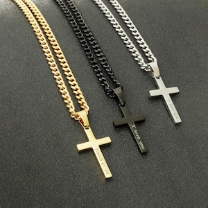 Personalized Cross Necklace, Boys Cross Necklace, Men&#39;s Cross Necklace, Baptism Gift for Kids, Cross Necklace, Christian Gifts, Gift for Son