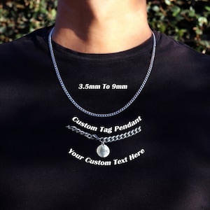 Men&#39;s Chain Necklace, Boys Chain Necklace, Waterproof Jewelry, Silver Chain Necklace for Men, 3.5mm Cuban Link Chain