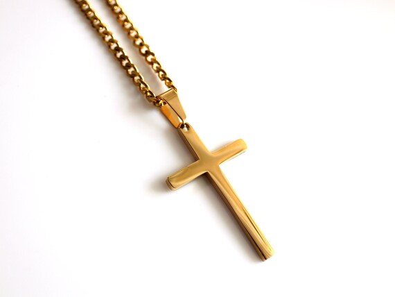Men's Cross Necklace Gold Cross 