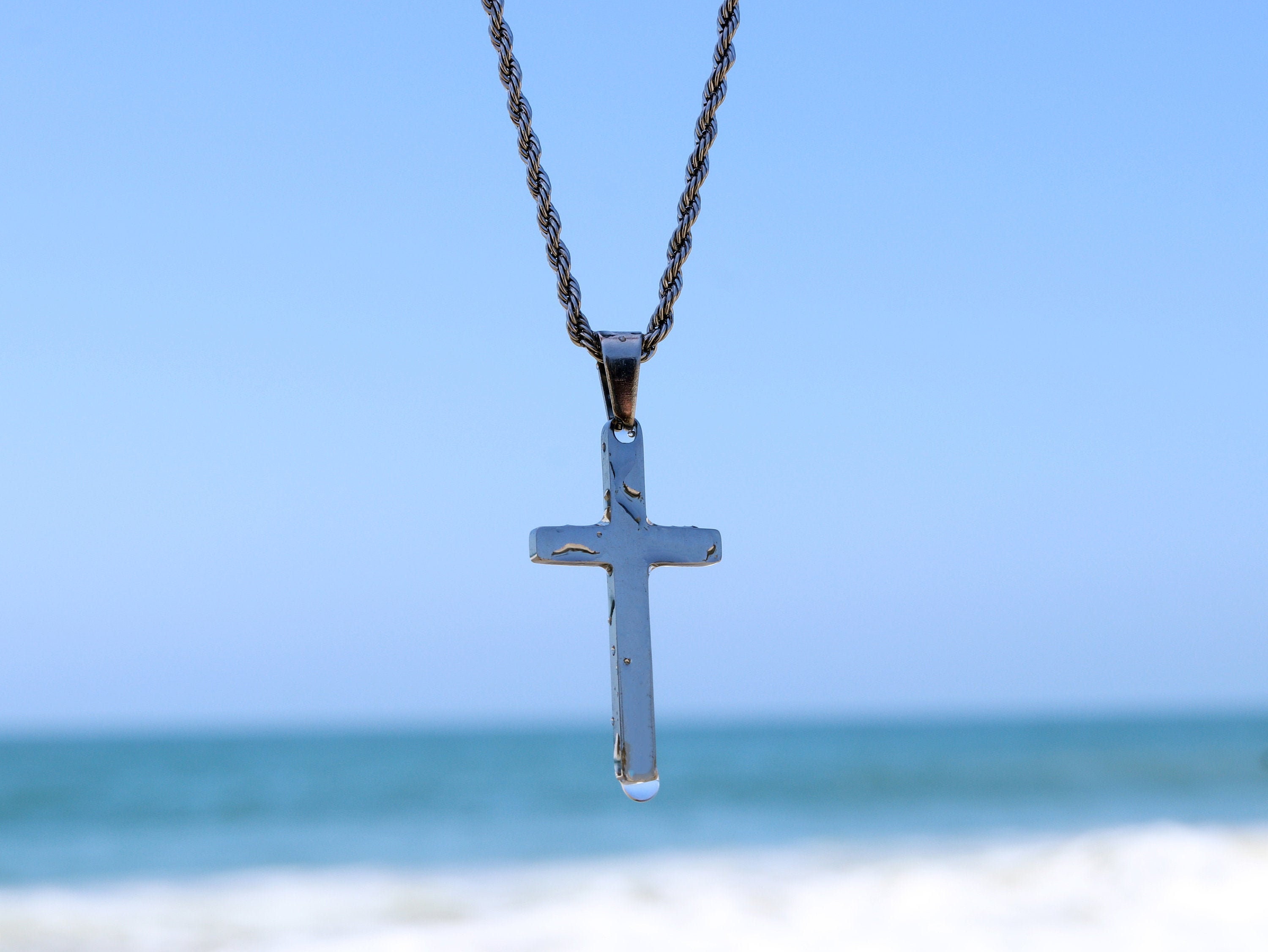 Men Cross Necklace Mens Necklace Cross Pendant with Rope Etsy