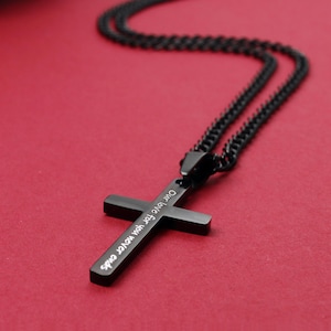 Customized Cross Necklace, Engraved Cross Necklace, Men&#39;s Cross Necklace, Personalized Necklace, Boys Cross Necklace, Black Cross Necklace