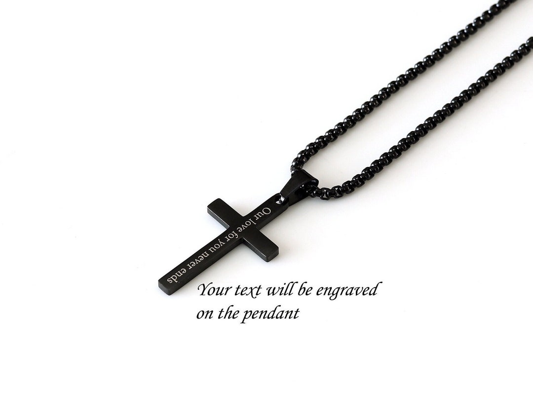 Men's Black Cross Pendant Necklace Men Cross Necklace Man Black Cross