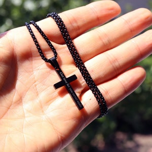 Personalized Cross Necklace, Black Cross Necklace, Engraved Cross Necklace, Men&#39;s Cross Necklace, Boys Cross Necklace, Baptism gift for kids