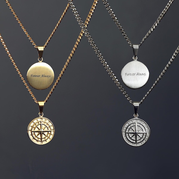 Collier boussole, collier personnalisé, collier personnalisé gravé pour homme, collier pour homme personnalisé, cadeaux d'anniversaire pour lui, pendentif boussole