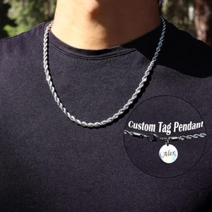 Men&#39;s Chain Necklace, Men&#39;s Necklace, Rope Chain Necklace, Stainless Steel 5mm Rope Chain, Chain Necklace for Men, Waterproof Necklace