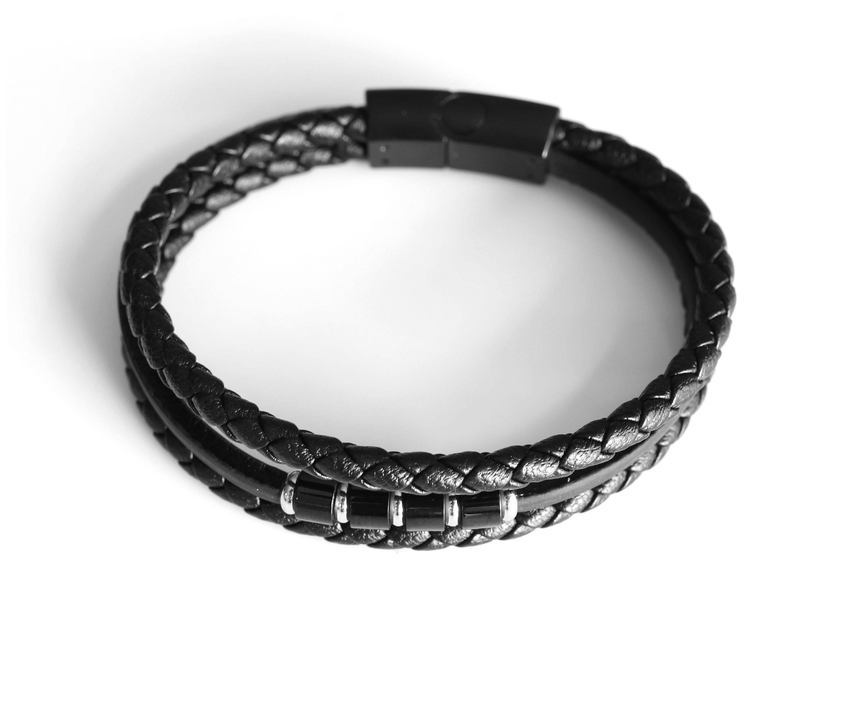 Mens Leather Bracelet Black Leather Bracelet Men Leather Etsy UK