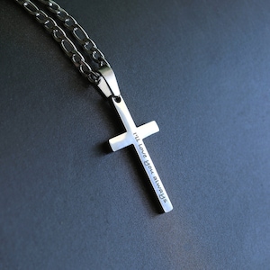 Personalized Cross Necklace, Men&#39;s Cross Necklace, Engraved Necklace, Both Side Engraving, Silver Cross necklace for Men, Boys Necklaces