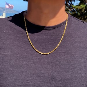 Men's Chain Necklace, Rope Chain Necklace, Stainless Steel Gold Chain, 3mm Rope Chain Necklace for Men