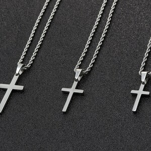 Men's Cross Necklace, Silver Cross Necklace for Men, Men Small Cross Necklace, Large Cross Necklace, Silver Cross Pendant with Rope Chain image 7