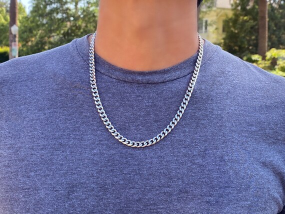 Men's Double Sterling Silver Dog Tag Necklace w/ Box Link Chain (Engravable)  - Sandy Steven Engravers