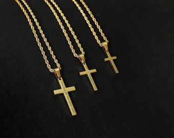 Cross Necklace for Men, Men Gold Cross Necklace, Men Small Cross Necklace, Men Large Cross Necklace, Gold Cross Pendant with Rope Chain