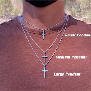 Men's Cross Necklace, Silver Cross Necklace for Men, Men Small Cross Necklace, Large Cross Necklace, Silver Cross Pendant with Rope Chain image 5