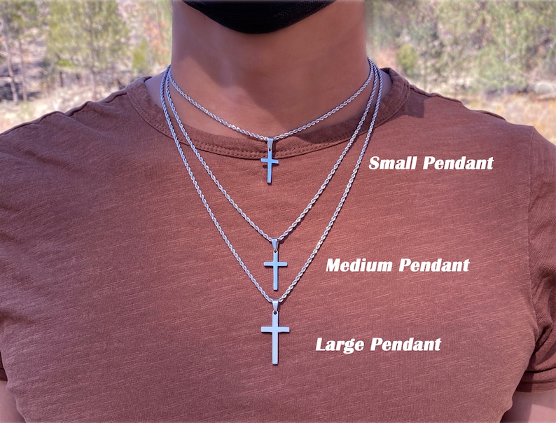 Men's Cross Necklace, Silver Cross Necklace for Men, Men Small Cross Necklace, Large Cross Necklace, Silver Cross Pendant with Rope Chain image 5