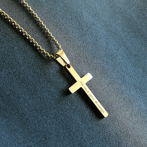 Men&#39;s Cross Necklace, Gold Cross Necklace for Men, Boys Cross, Gold Plate Cross Pendant with Box Chain, Gift for Men, Minimalist Jewelry