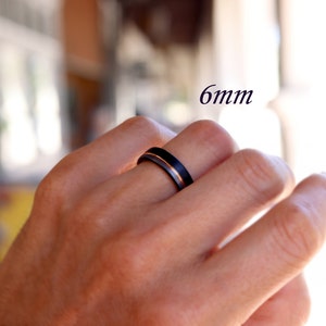 Men's Unique Wedding Band, Black & Silver Brushed Rose Gold Tungsten Ring, Mens Wedding Ring, Men Engagement Ring, Black Tungsten Ring image 4