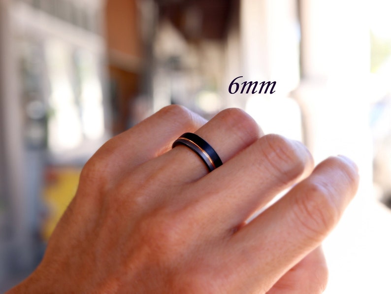 Men's Unique Wedding Band, Black & Silver Brushed Rose Gold Tungsten Ring, Mens Wedding Ring, Men Engagement Ring, Black Tungsten Ring image 4