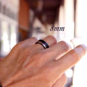 Men's Unique Wedding Band, Black & Silver Brushed Rose Gold Tungsten Ring, Mens Wedding Ring, Men Engagement Ring, Black Tungsten Ring image 6