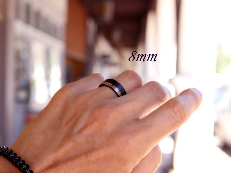 Men's Unique Wedding Band, Black & Silver Brushed Rose Gold Tungsten Ring, Mens Wedding Ring, Men Engagement Ring, Black Tungsten Ring image 6