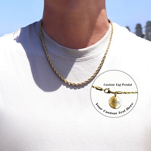 Gold Rope Chain, Gold Rope Chain Necklace, 316L Stainless Steel Men&#39;s Gold Chain Necklace, 3mm 4mm  Rope Chain for Men, Twist Chain Necklace