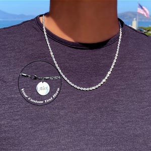 Men&#39;s Rope Chain Necklace, Men&#39;s Necklace, Silver Chain Necklace for Men, Men&#39;s Chain Necklace, Stainless Steel 3mm Rope Chain