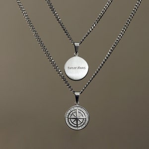 Mens Personalized Necklace, Men&#39;s Compass Pendant Necklace, Men Silver Compass Necklace, 18K Gold Compass Necklace Men, North Star Pendant