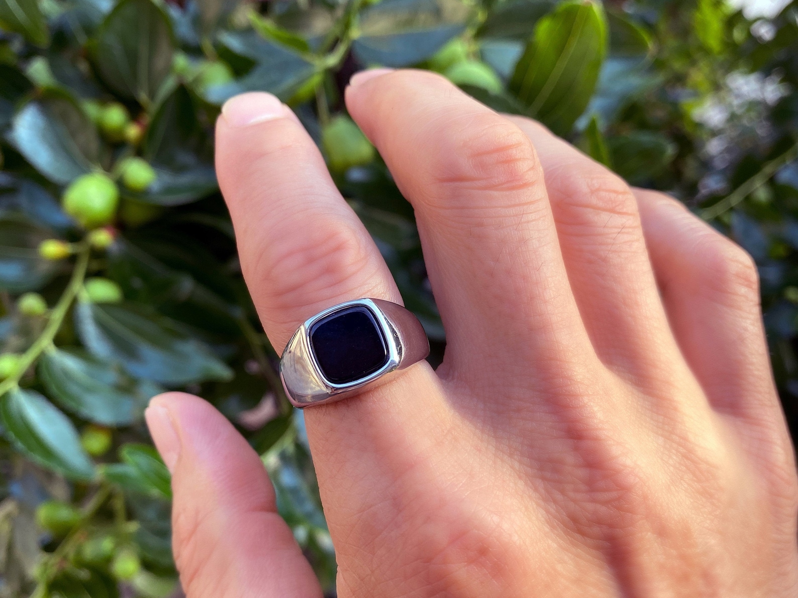 Men's Pinky Ring Black Onyx Styled Ring Men Silver Ring Etsy