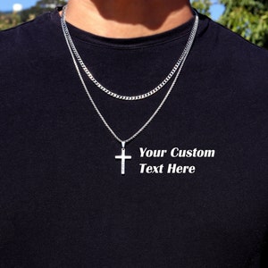 Necklace Set for Men, Men&#39;s Cross Necklace, Cuban Link Chain & Box Chain, 2 Necklaces, Waterproof Necklaces