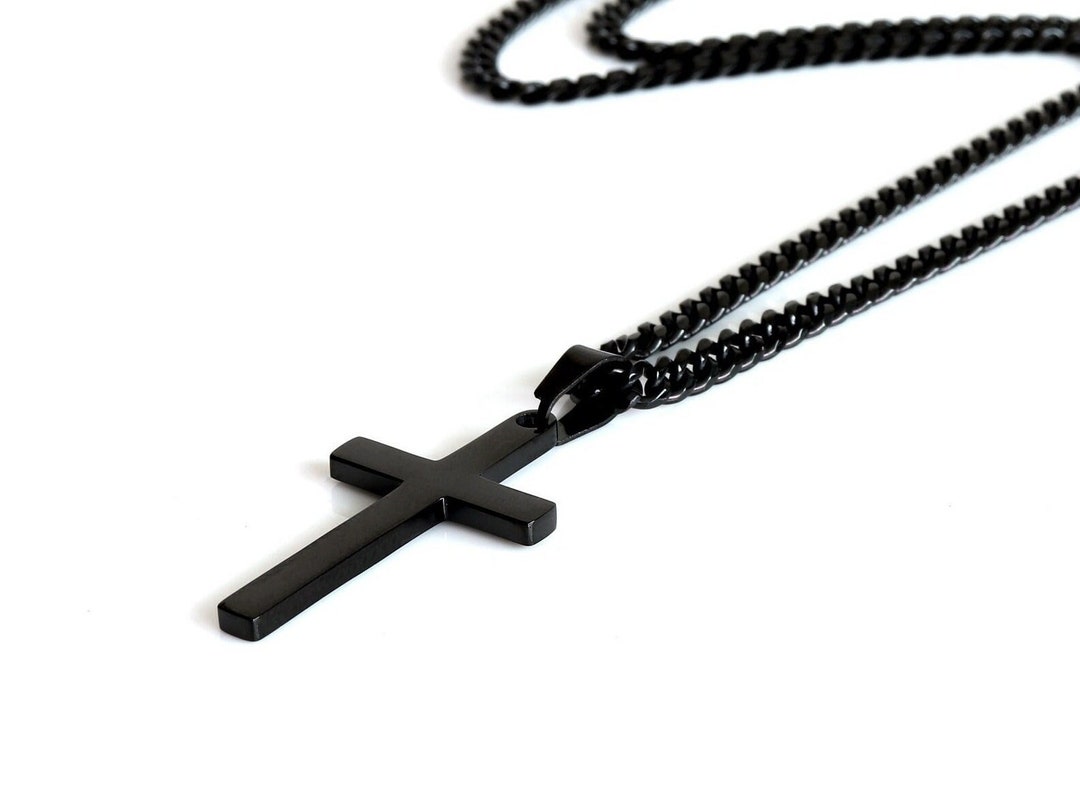 Black Cross Pendant Necklace, Black Cross Pendant Men, Men's Black