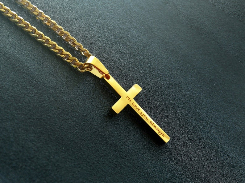 Men's Necklace, Gold Cross Necklace, Mens Gold Necklace, Cuban Chain Necklace for Men, Men Cross Necklace, Boys Necklaces, Mens gift image 2