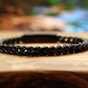 Pulsera personalizada, pulsera de cadena, pulsera para hombre, pulsera personalizada, pulsera con nombre, pulsera grabada, regalo para él, joyería de verano Black