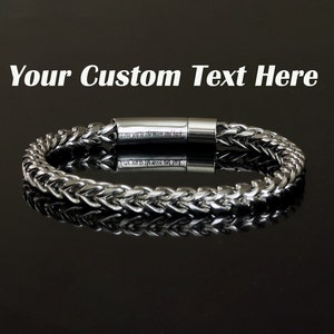 Men Personalized Bracelet, Mens Silver Bracelet, Franco Chain Bracelet for Men, Gift for Him, Men Jewelry, Stainless Steel Chain Bracelet