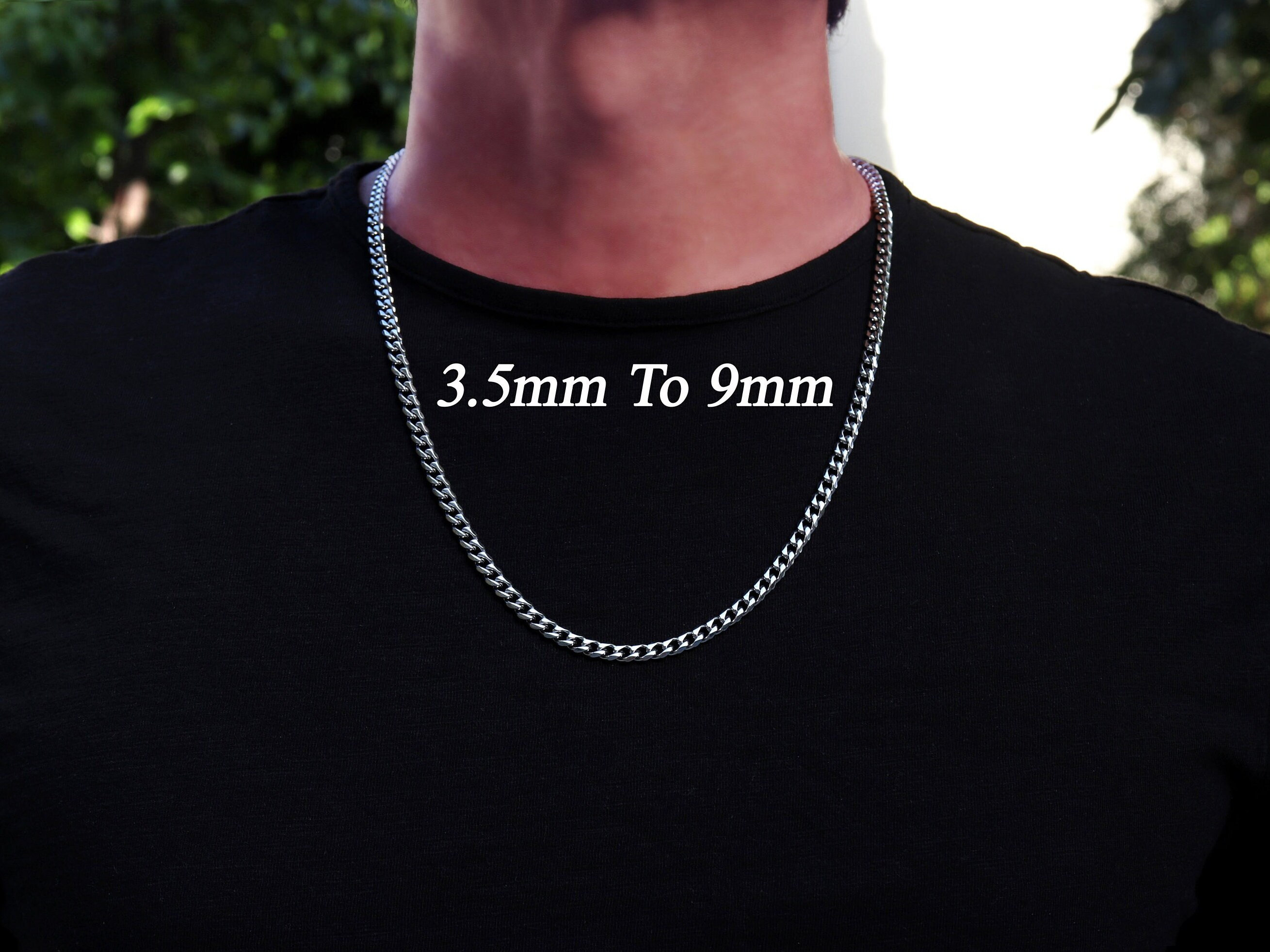 Mens Black Necklace, 7MM Black Cuban Curb Link Chain Necklace Mens