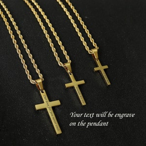 Personalized Gold Cross Necklace Men: Engraved Stainless Steel Rope Chain