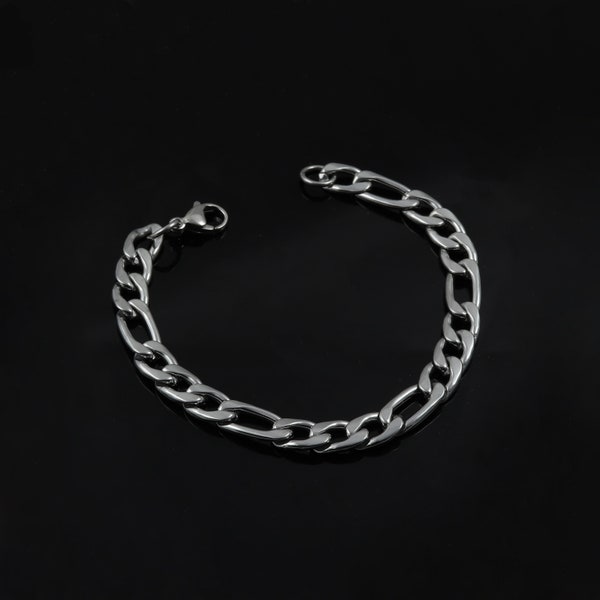 Men's Silver Bracelet, Men Figaro Link Chain Bracelet, 8mm 12mm 15mm Thick Figaro Chain, Stain Less Chain Bracelet for Men