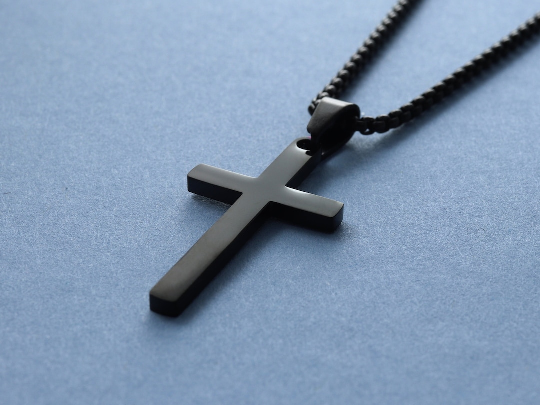Men's Black Cross Pendant Necklace Men Cross Necklace Man Black Cross