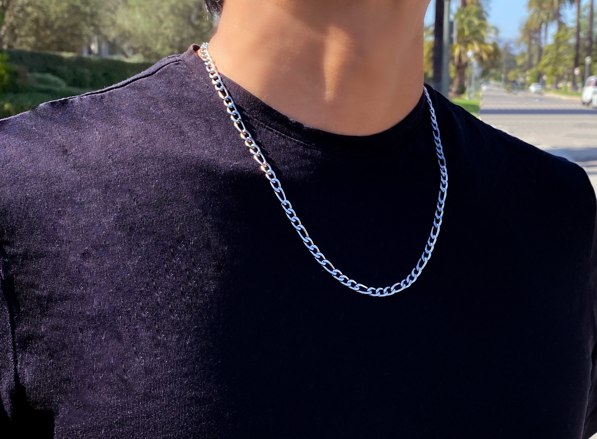 Men's Necklace Men's Chain Necklace 5mm Figaro Link 