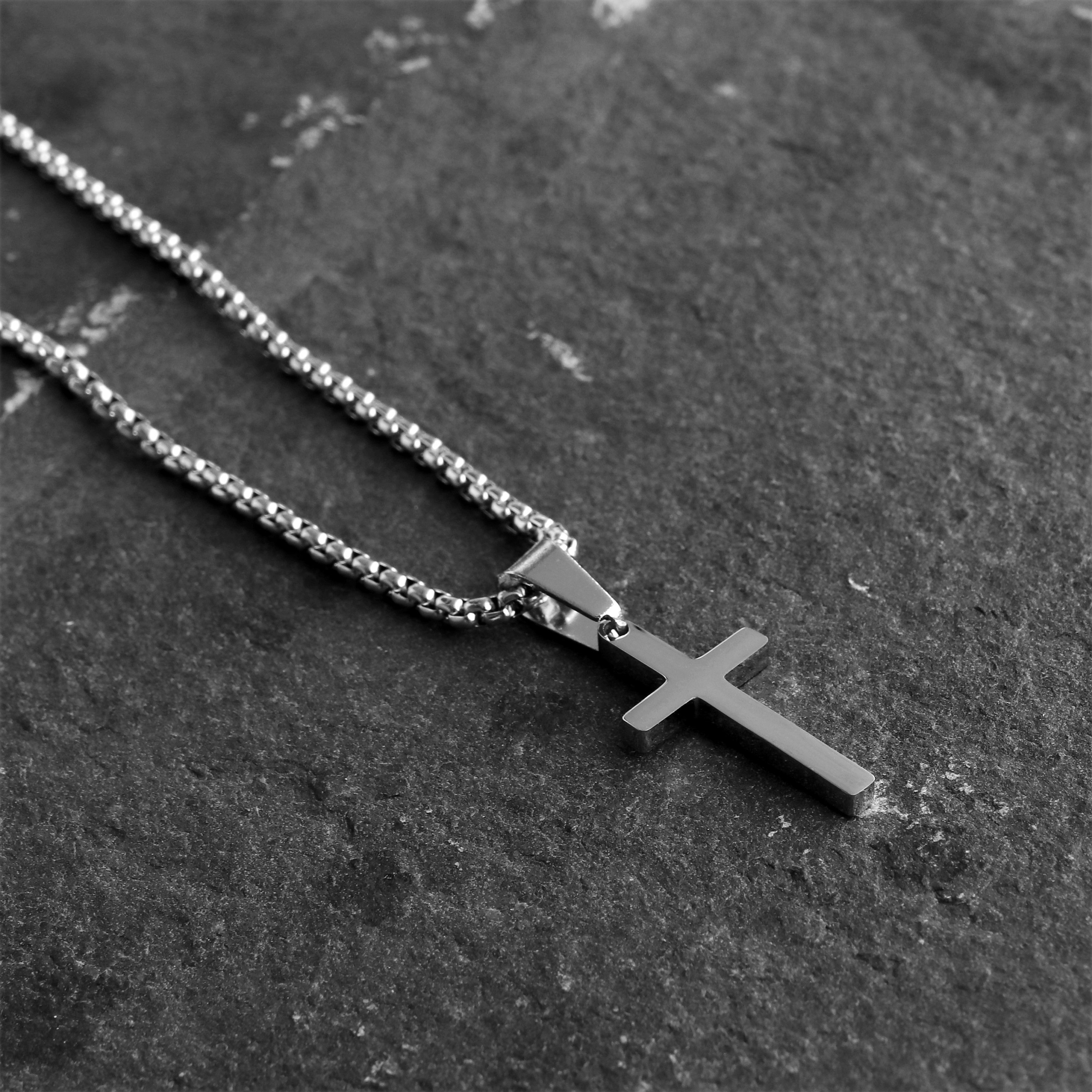 Men's Cross Necklace Silver Cross Necklace Men Small Etsy