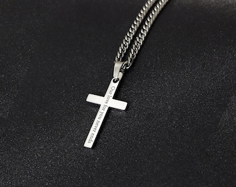 Personalized Cross Necklace - Stainless Steel Cuban Link Chain