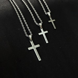 Mens Cross Necklace Boys Cross Necklace Men Cross Necklace Silver Cross Pendant for Women 3mm Rope Chain Men Cross Chain Gift for Boyfriend