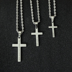 Cross Necklace for Men, Men Silver Cross Necklace, Men Small Cross Necklace, Men Large Cross Necklace, Silver Cross Pendant with Rope Chain